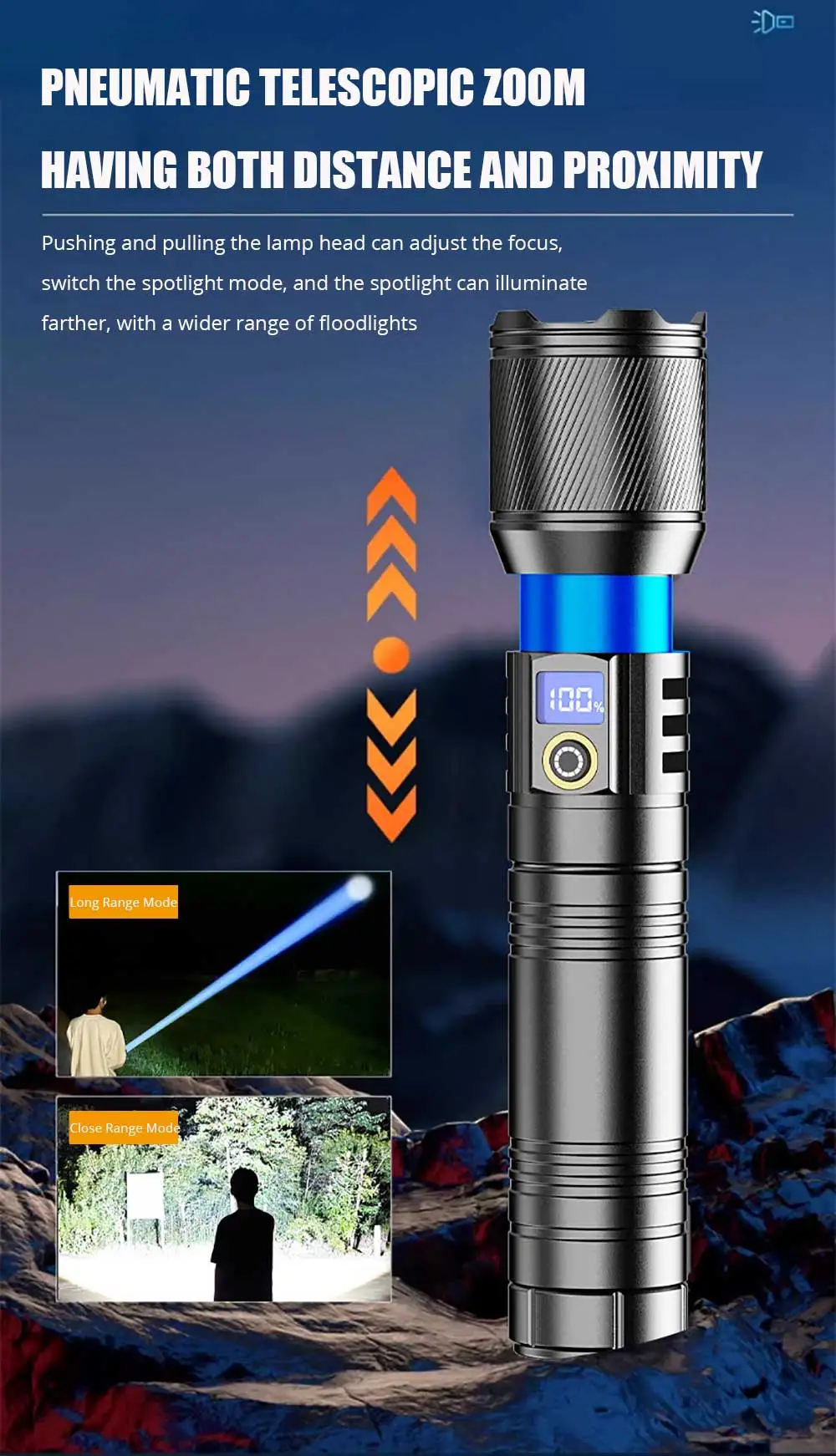 Лазерный ближний фонарик 10000 люмен