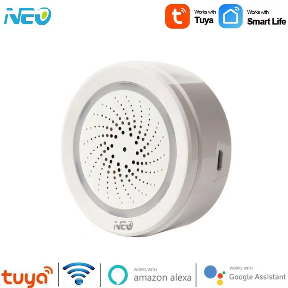 

Tuya WiFi Smart USB Siren Alarm Detector 100DB Temperature&Humidity Sensor 3in1 Smart Sound Light Alarm For Alexa Google Home
