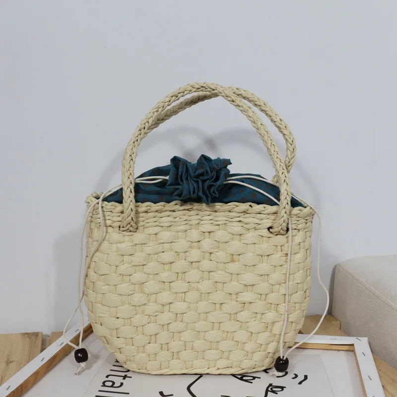 Eco Friendly Hand-woven Soft Handle Ladies Tote Vintage Rattan Woven Sea Handbag Straw Summer Beach Bag for Women