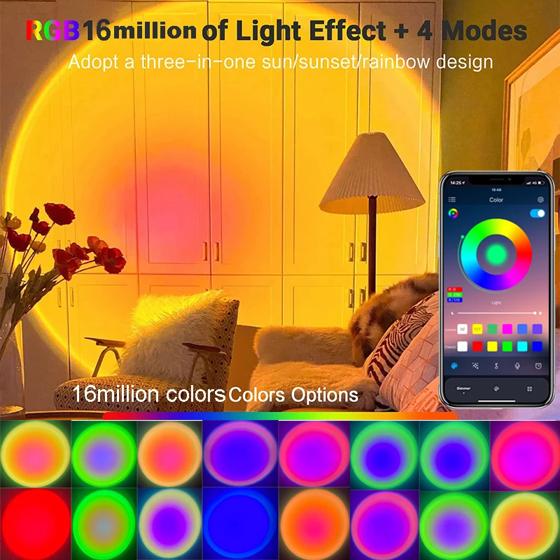 smart app 16 million colors sunset lamp led projector night light home decoration photography lighting free global shipping