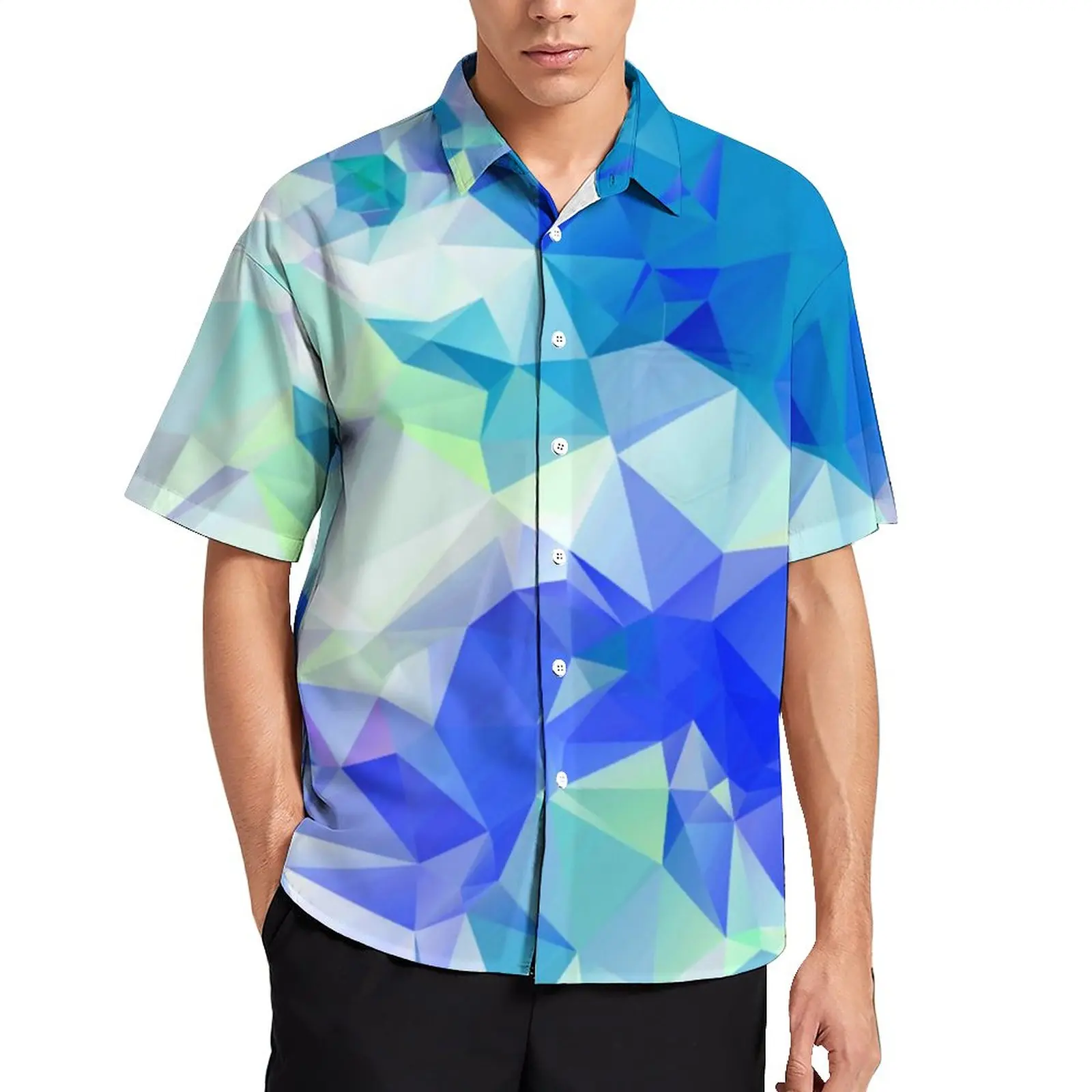 

Abstract Geometry Vacation Shirt Triangle Print Hawaiian Casual Shirts Men Streetwear Blouses Short Sleeve Design Top Plus Size