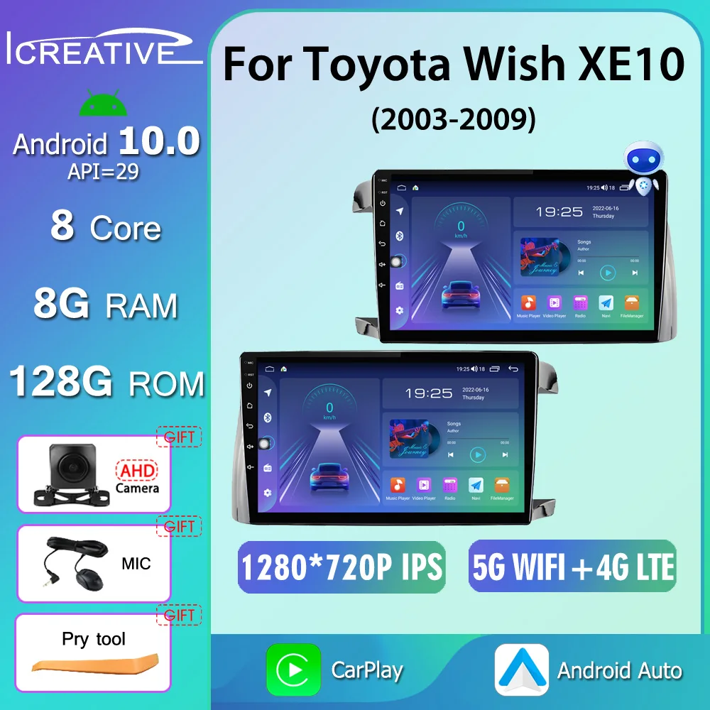 

Icreative For Toyota Wish XE10 2003 - 2009 Android 10.0 WIFI Car Radio Auto Car Play Multimedia Video Player GPS NAVI DSP No DVD