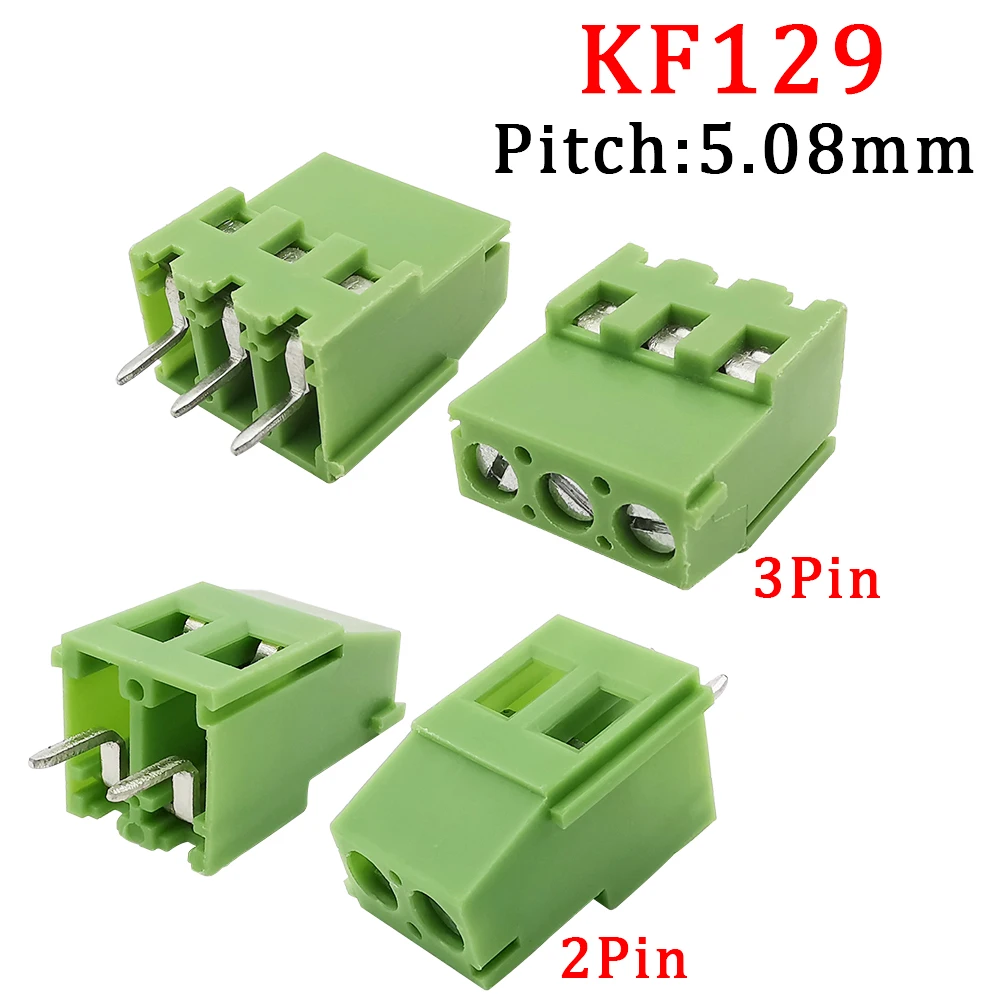 

5/10Pcs Green KF129 PCB Spliceable Screw Terminal Block Wire Connector 5.08mm Picth 2Pin 3Pin Straight Pin 300V Splice Terminal