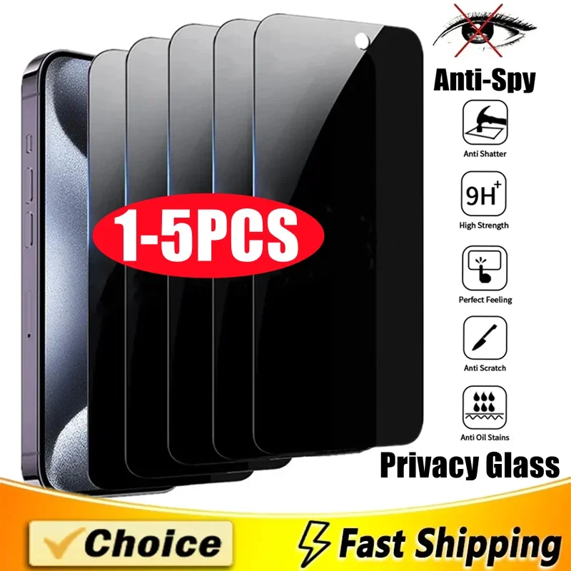 1-5Pcs Anti-Spy Glass For Iphone 11 Pro Max 12 13 Mini XR X XS MAX SE 14 15 Plus Full Cover Privacy Screen Protector