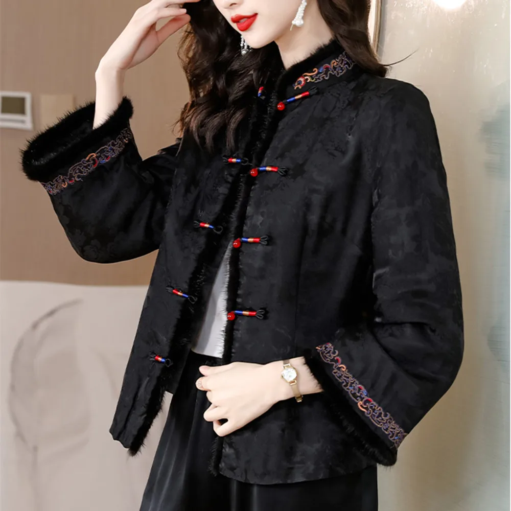 

Китайское Стеганое пальто, зимняя одежда, новая стеганая куртка, стеганый костюм Тан, короткое пальто с меховым воротником, модные парки в стиле ретро