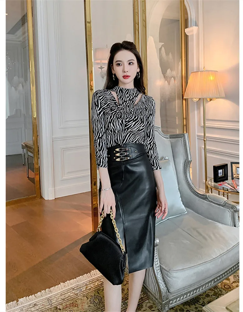 

Женская юбка-карандаш из натуральной кожи, демисезонная элегантная кожаная юбка с высокой талией, A044, 2022