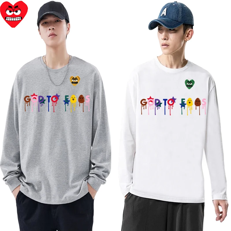 Мужская футболка с длинным рукавом Break Egg милая летняя цветная вышитыми зубами и
