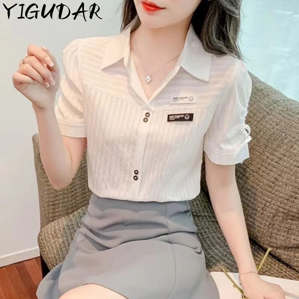 

Fashion Woman Blouses 2023 V-neck Short Sleeve Solid Work Shirts Tops Pretty and Cheap Women's Blouse OL Female clothing