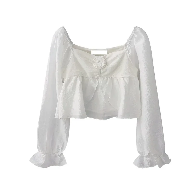 Осенняя новая элегантная укороченная рубашка во французском стиле с 3D розами и