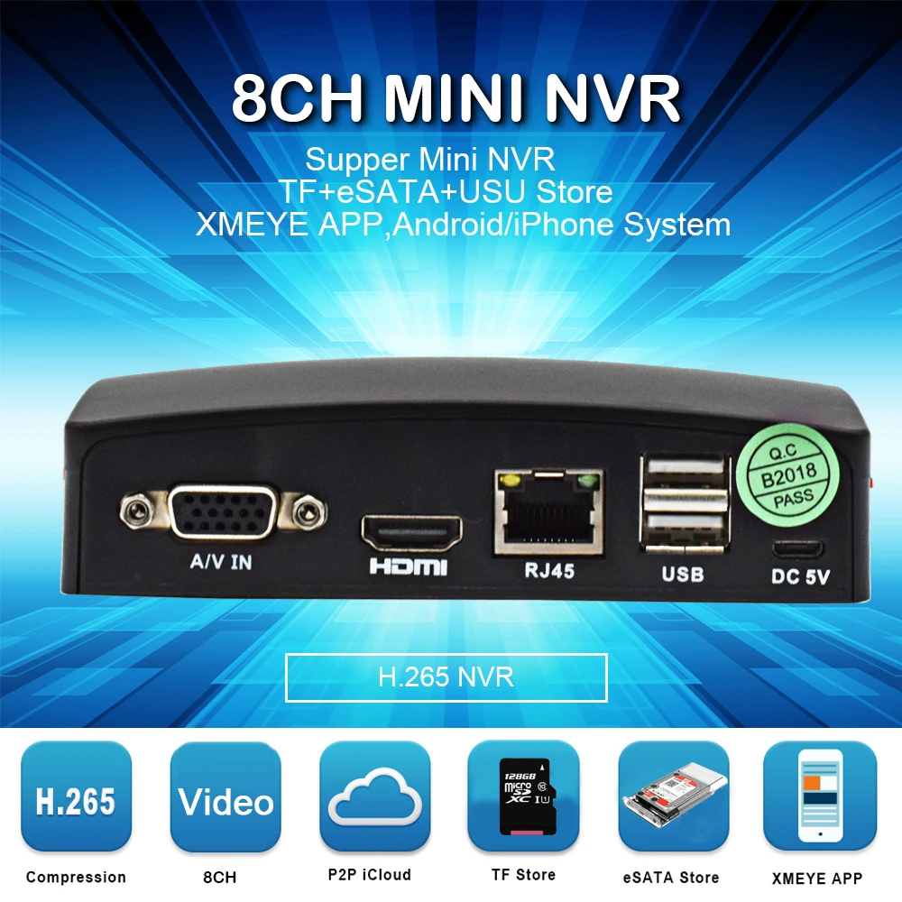 

8CH/16CH NVR Network H.265 5MP Video Record for CCTV IP Camera Support P2P ESATA TF Slot USB Mouse Remote Control Mini IP NVR