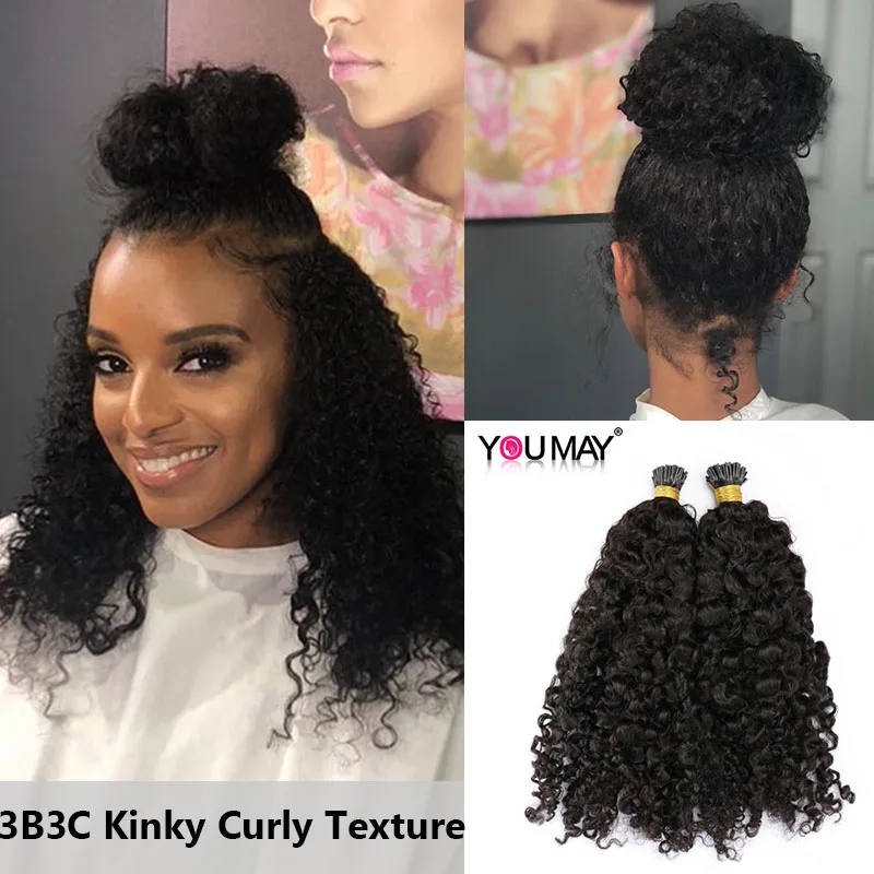 3B3C Kinky Curly I Tip Hair Extensions For Black Women Microlinks F Tip Microlinks Mongolian Human Hair Bundles YouMay Virgin