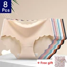8 шт Для женщин не тонкими чашками незаметное Нижнее белье женские трусики Ice Silk трусы Бесшовные трусы пикантные антибактериальные дышащие трусы