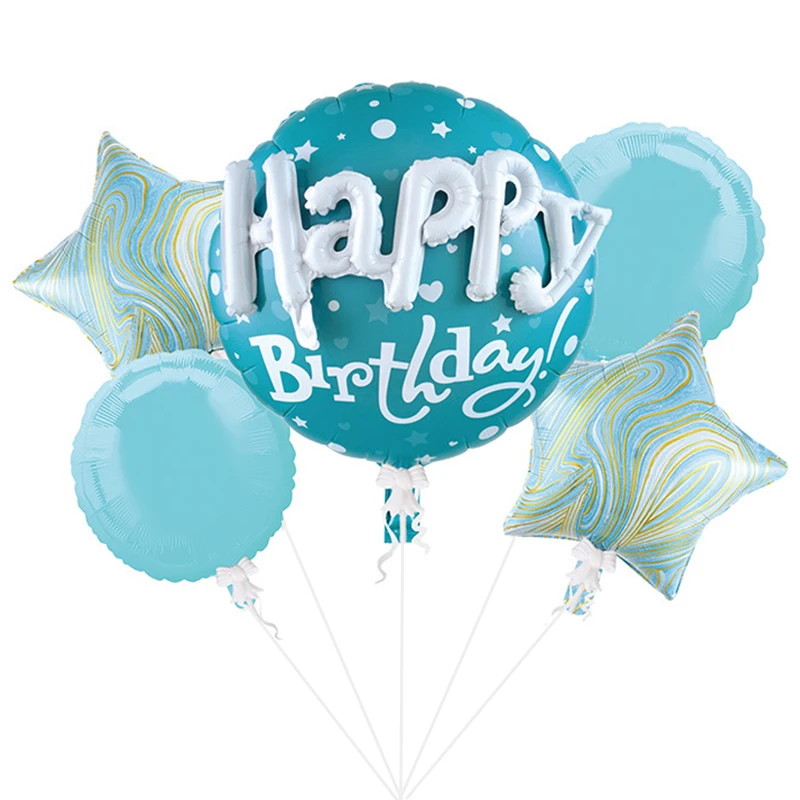 5pcs Tiffany Blue Happy Birthday Foil Balloons 1st Birthday Party Decoration Agate Marble Star Ballons Baby Shower Letter Globos