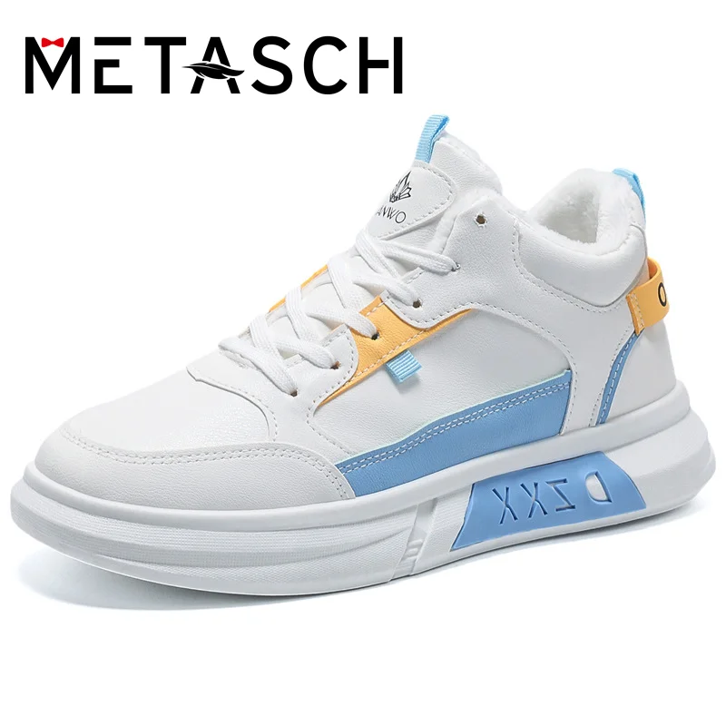 METASCH зимние высокие плюшевые теплые хлопковые кроссовки трендовые женские и мужские кроссовки универсальная Повседневная Белая обувь
