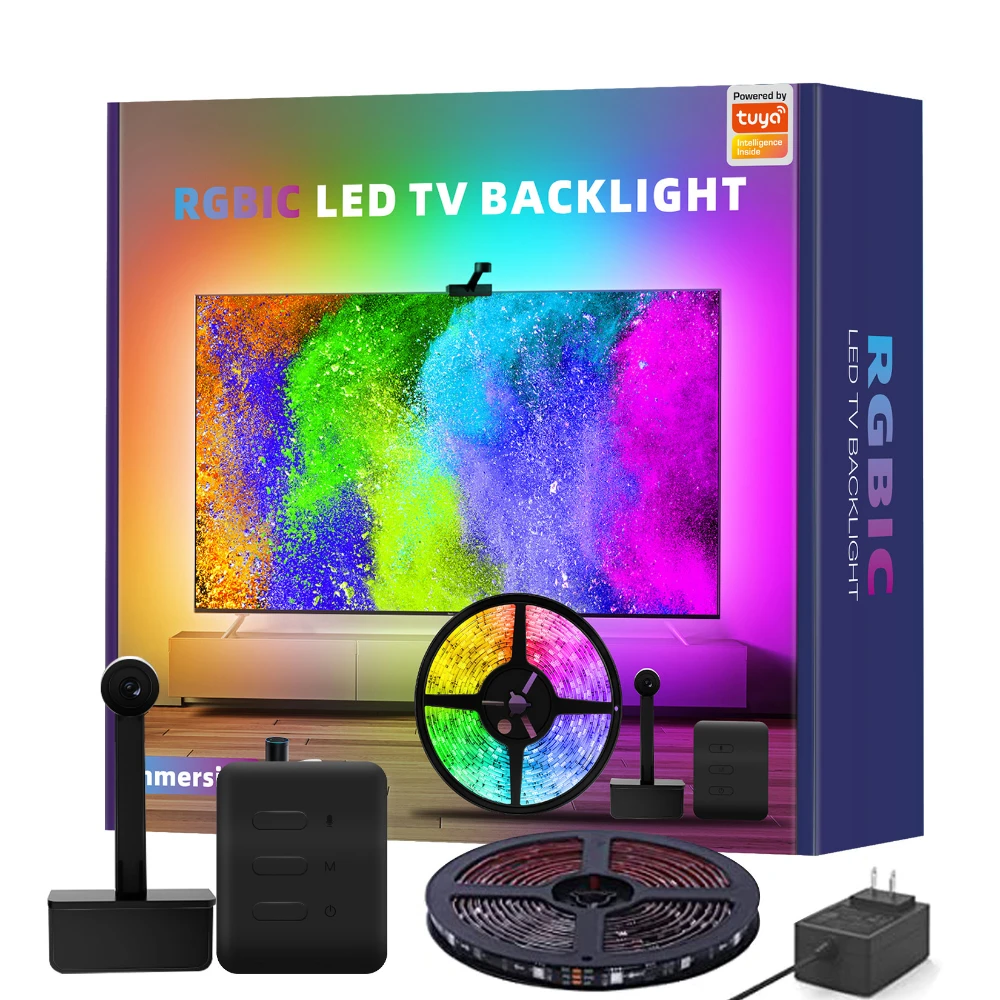 

Tuya WiFi Ambient TV PC Backlight Kit 4K HDMI Sync Screen RGB LED Strip Light works with Alexa Google Control HDTV Computer Xbox