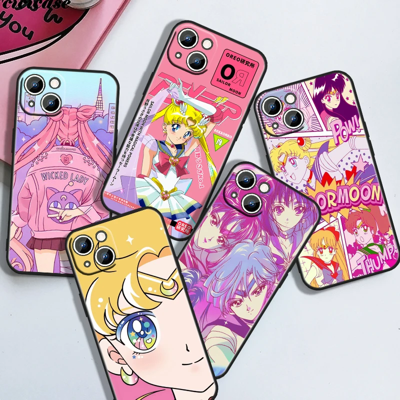 

Anime Sailor Moon For Apple iPhone 14 13 12 11 XS XR X 8 7 6 6S 5 5S SE Pro Max Plus Mini Black Cover Phone Case