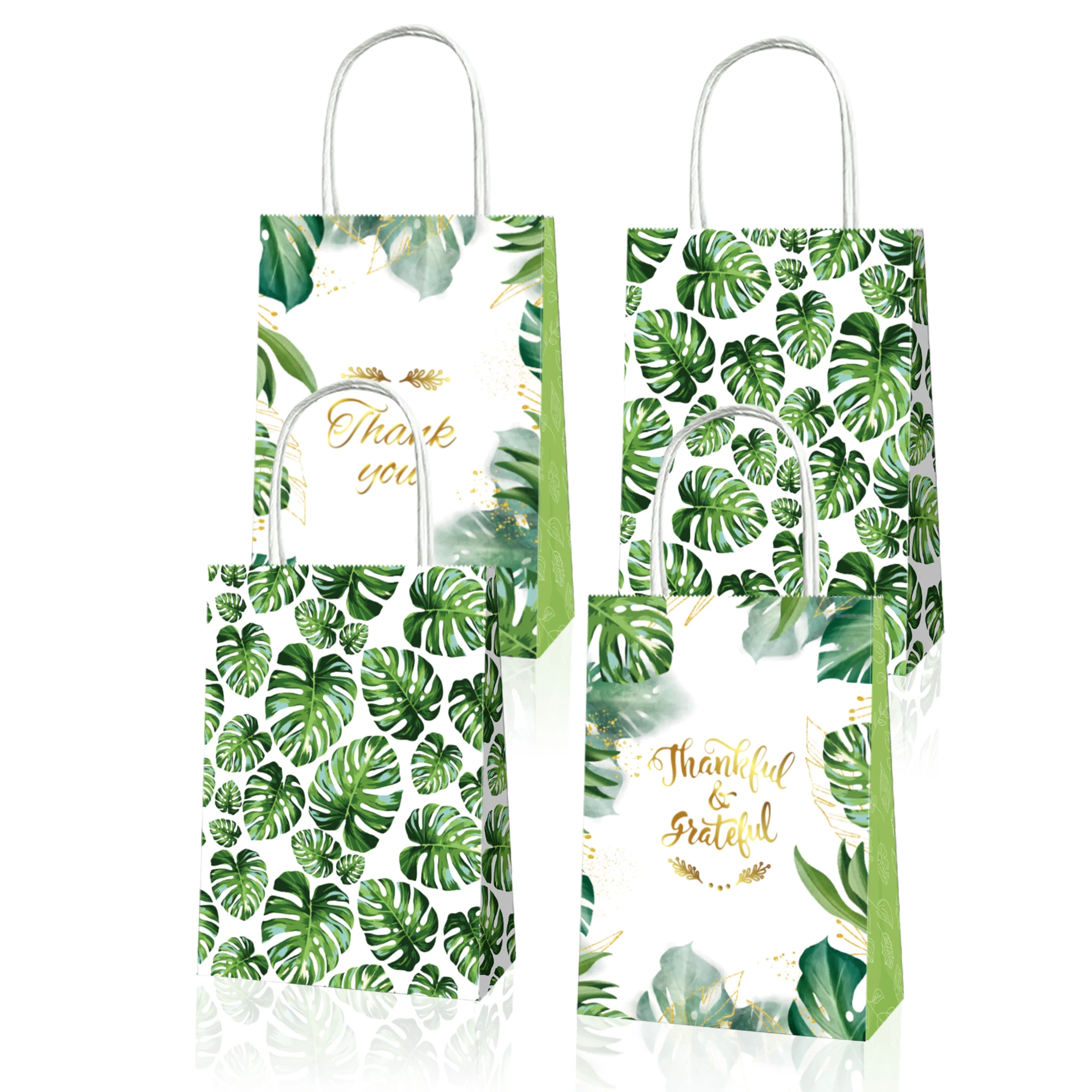

BD095 12Pcs Wedding Plant Turtle Leaf Birthday Party Kraft Paper Tote Bag Thank You Baby Shower Party Souvenir Shopping Bags