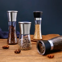 1 piece stainless steel salt pepper grinder glass body kitchen accessories portable hand grinder multifunctional seasoning bottl