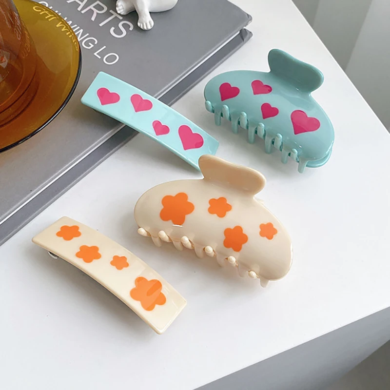 

8.5 Cm Cute Heart Star Hair Clip for Girl Acetate Fiber Plate Shark Clip Japanese Hair Accessories for Women Korean Wholesale