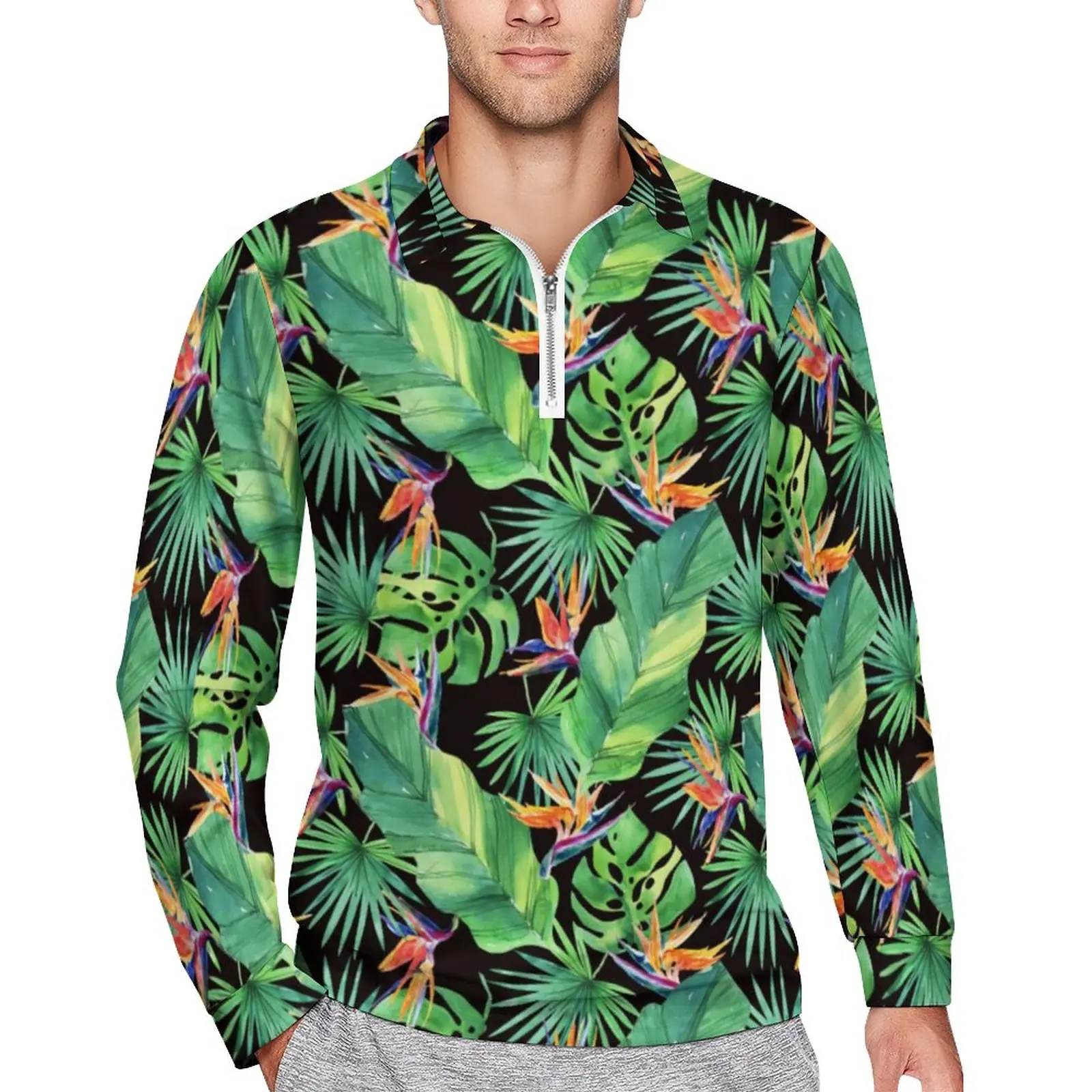 

Jungle Tropical Print Casual T-Shirts Bird of Paradise Polo Shirt Men Cool Shirt Spring Long-Sleeved Clothing Big Size 5XL 6XL