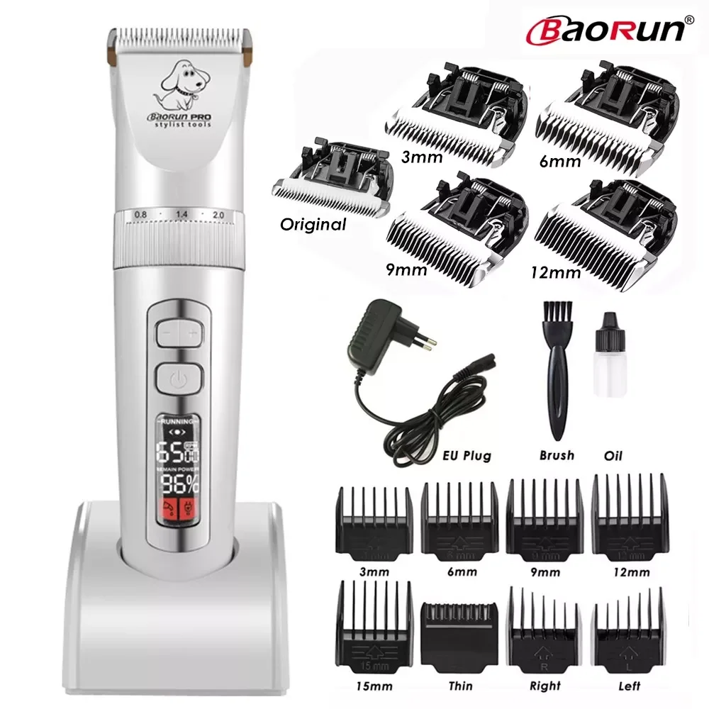 

Машинка для стрижки собак BaoRun P9, профессиональный триммер с ЖК-дисплеем, электробритва для кошек, перезаряжаемая машинка для груминга собак