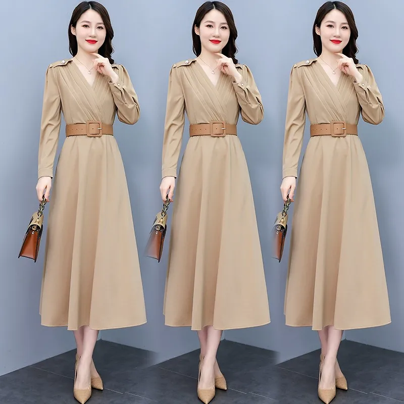 

Женское винтажное длинное платье с V-образным вырезом и длинным рукавом