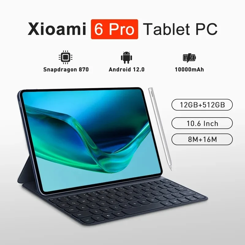 Новинка 2023, телефон, планшет Android 12,0 Pad 6 Pro, телефон с двумя SIM-картами или WIFI, HD Mi Tab, 12 Гб + 512 ГБ, Snapdragon 870, планшеты, ПК