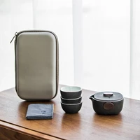 black crockery ceramic teapots with 3 tea cups porcelain gaiwan kung fu teaset portable teaware travel tea set drinkware gifts