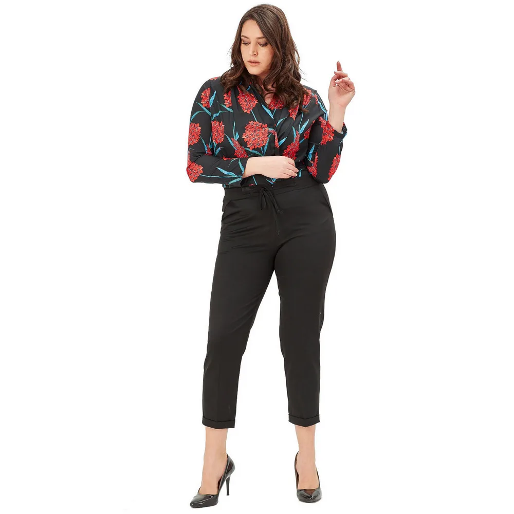 Fierte Women Large Size Pants Nvr2157 Normal Elastic Waist Zipper Closure Tight Bell-Bottomed Sports Pocket Spring Summer Black Navy Blue Beige