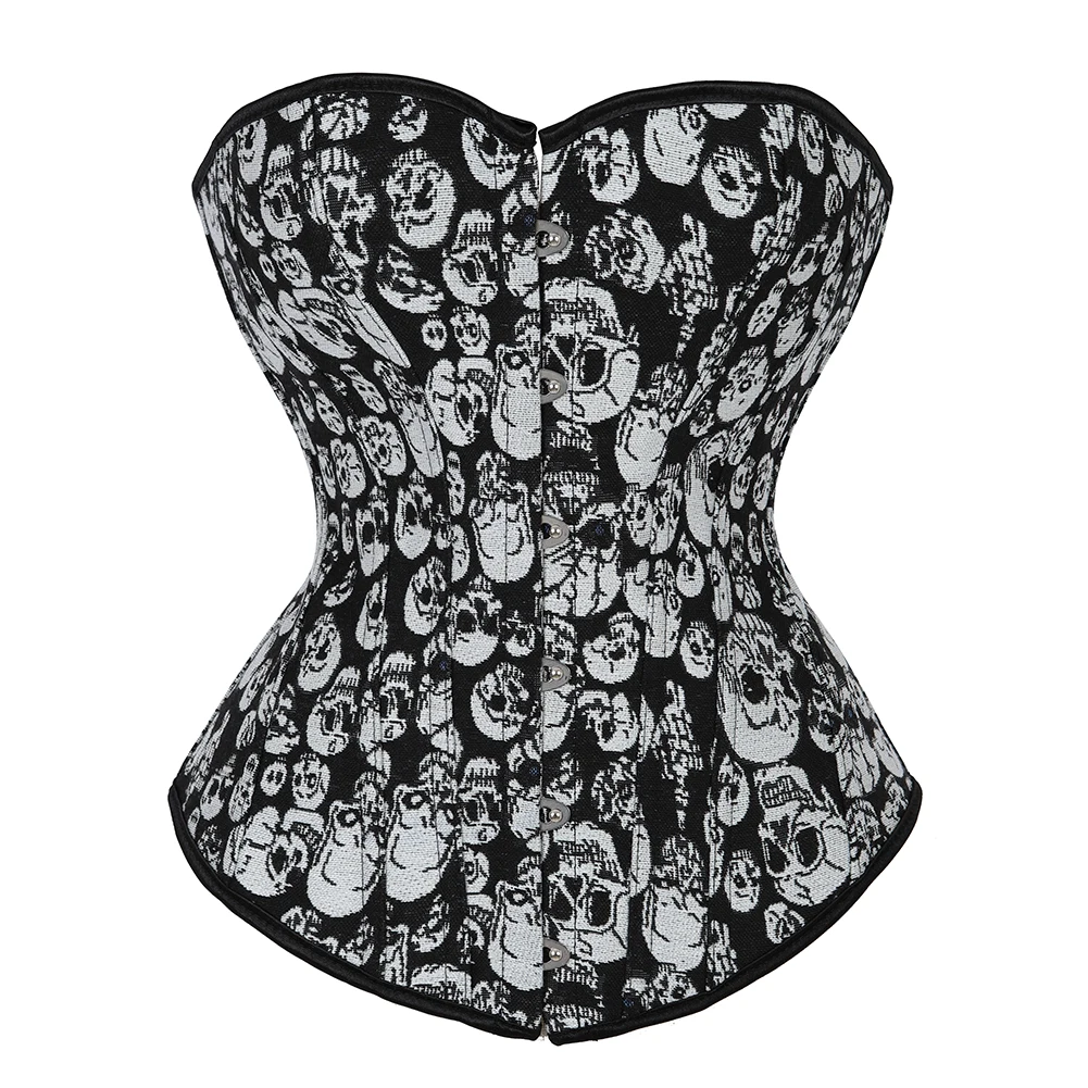 

Sexy Women's Corset Top Skull Satin Corset Halloween Bustiers Vintage Plus Size Pirate Corsets Black Cosplay Costume