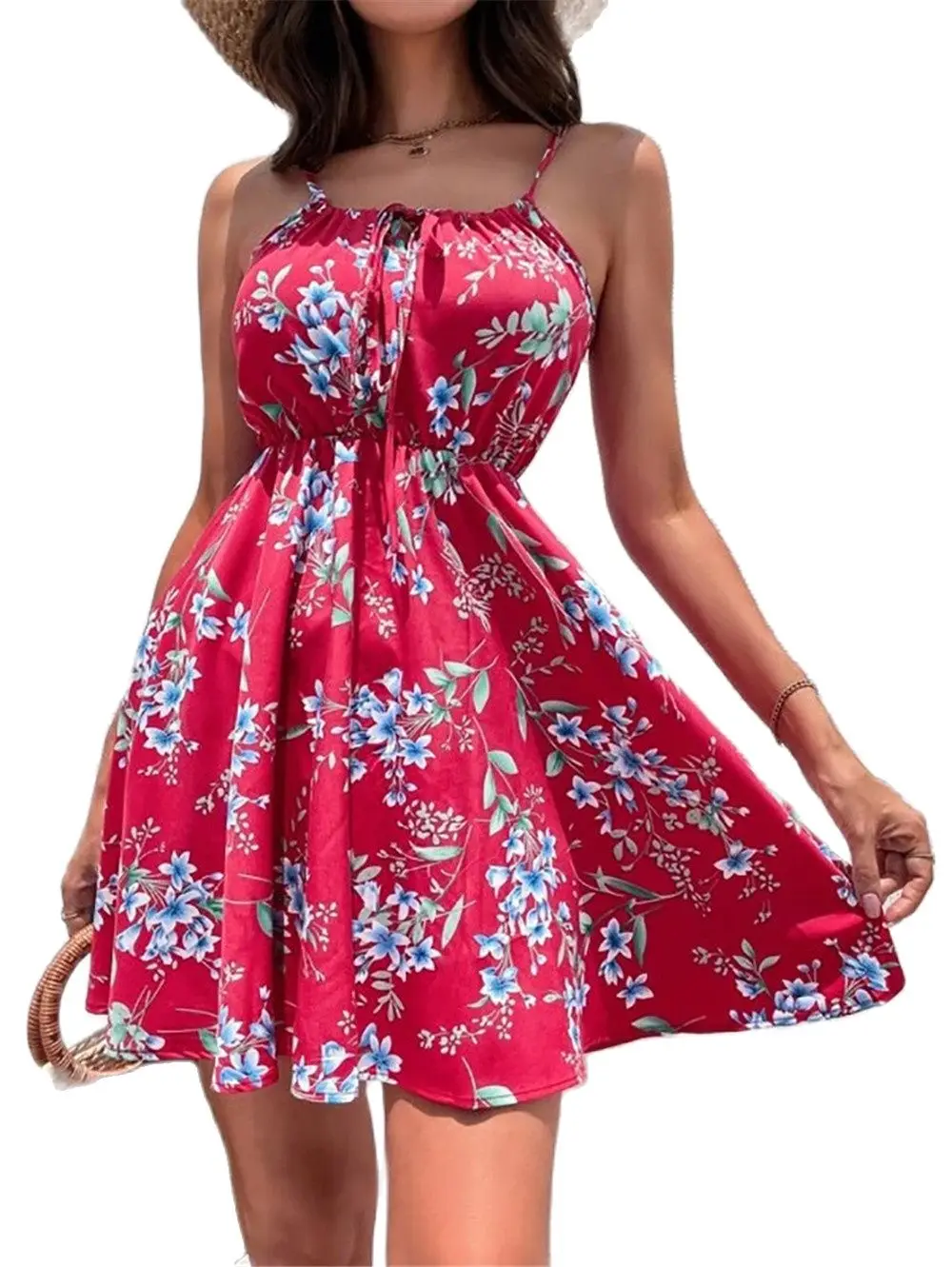 Мини-платье женское летнее на завязках модный элегантный пуловер без рукавов