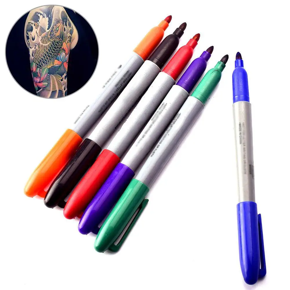 

6PCS Tattoo Marker Pen Skin Marker Fine Point Large Capacity Ink Scribe Tattoo Tool Waterproof Ink Eyebrow Tattoo Pen