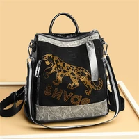 high sense ins fashion cool hot diamond leopard bear backpack fashion bright leather multifunctional womens shoulder bag