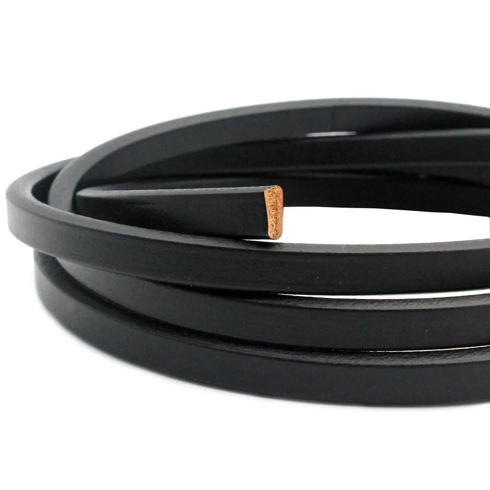 Cordón de cuero de regaliz para fabricación de pulseras, correa de cuero genuino, 10mm de ancho, 10mm x 6mm, color negro