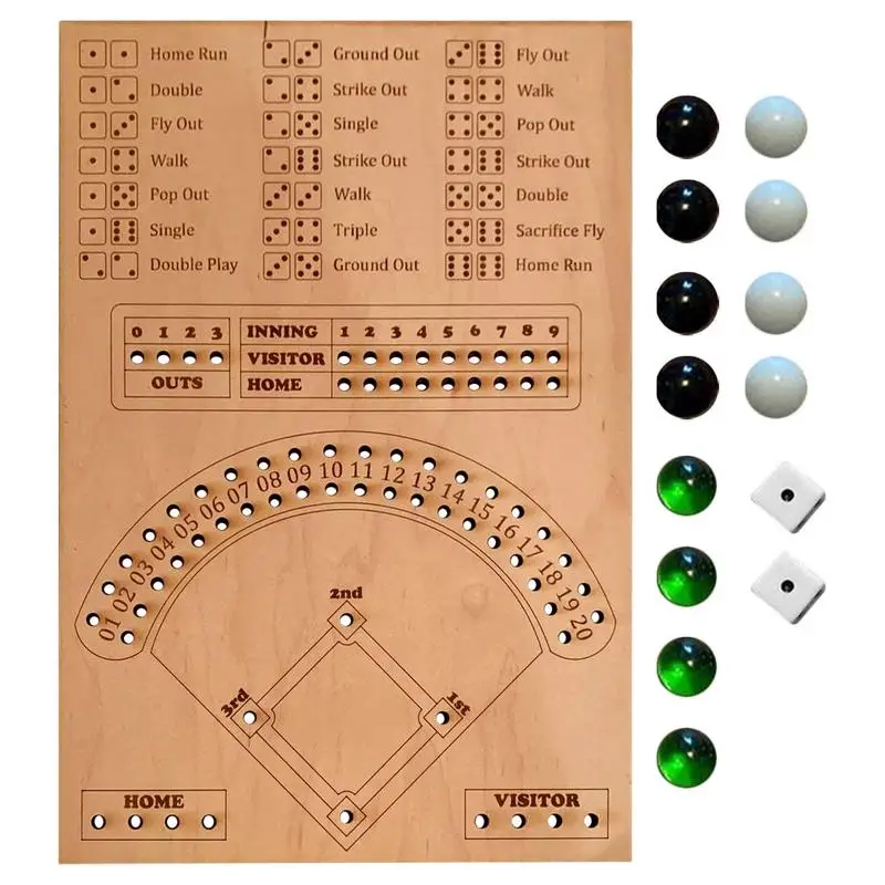 

Baseball Dice Board Game Wooden Dice and Marble Board Game Interactive Double Battle Table Game Fun Sports Toy for Kids Adults