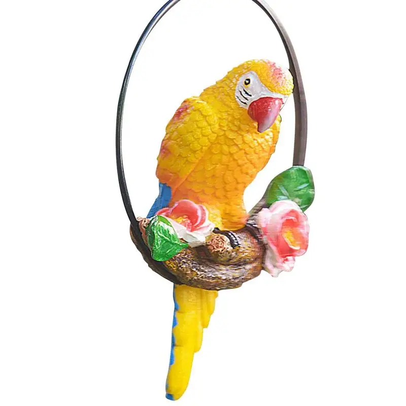 

Hanging Parrot Sculpture Resin Parrot Statues For Outside Bird Sculpture On Iron Ring For Patio Lawn Home Garden Tree Decoration