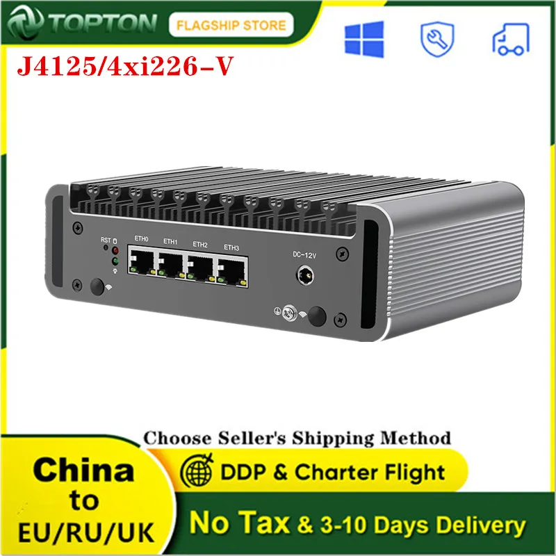 Fanless Mini PC Celeron J4125 2.5G Router 4x Intel i226-V 2500M LAN 2xDDR4 HDMI1.4 DP1.2 OPNsense Firewall Appliance VPN Server