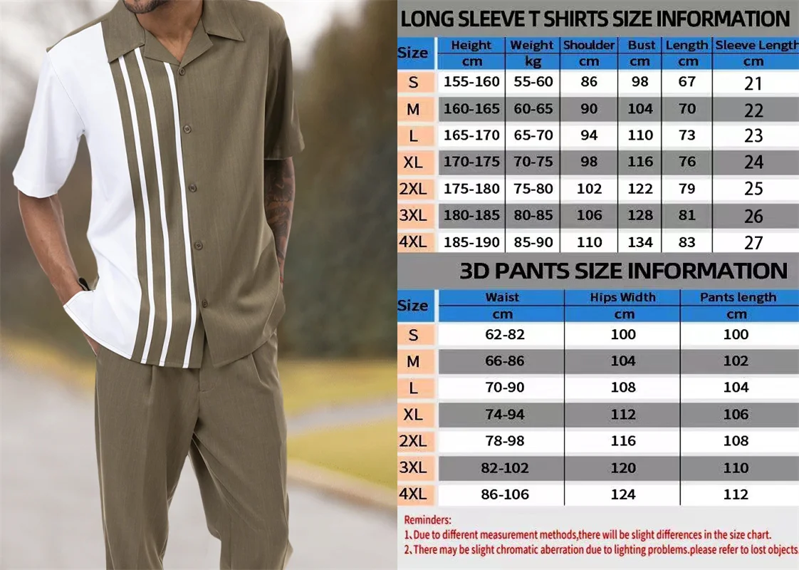 New Summer Men's Short Sleeve Shirt Cardigan Button Top 3D Graphic Printing Fashion Casual Drawstring Pocket Trousers 4XL