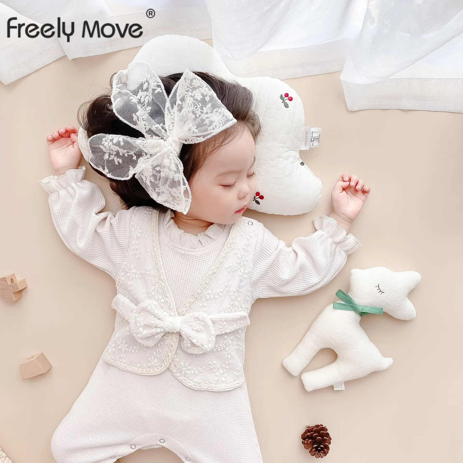 

Newborn Baby Toddler Rompers Spring Summer Girl Knit Bow Floral Jumpsuit Kids Long Sleeve Bodysuit Children Clothing