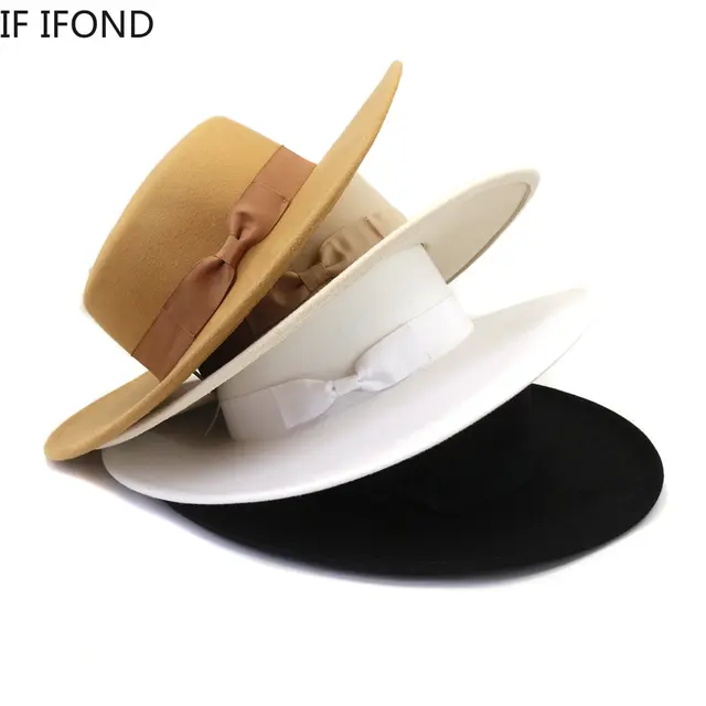 10CM Wide Brim Flat Top Fedora Hats for Women Ribbon Bowknot Formal Wedding Dress Cap Men Jazz Hats Sombreros De Mujer 2