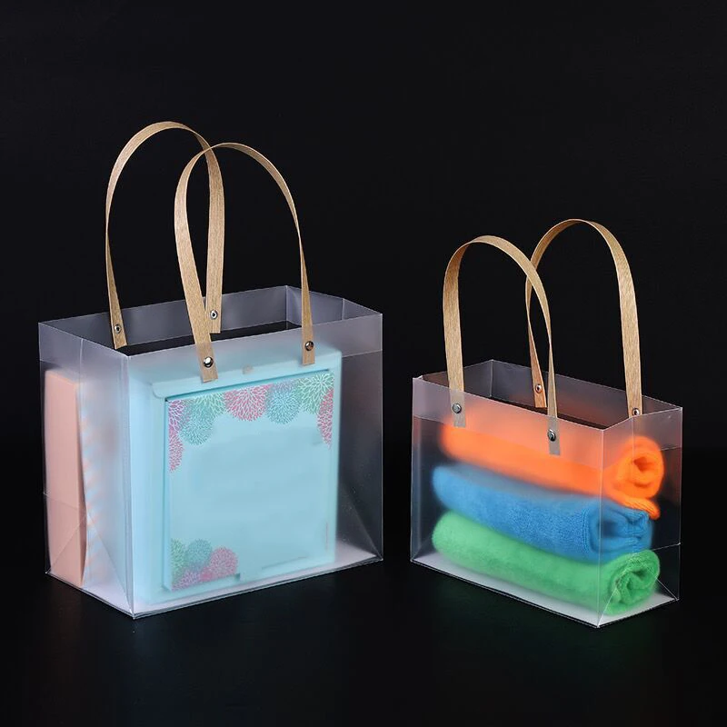 

10pcs Frosted PP Bags Rivet Handle Thick Translucent Halfclear Plastic Gift Waterproof Packaging Pouch Portable Shopping Pocket
