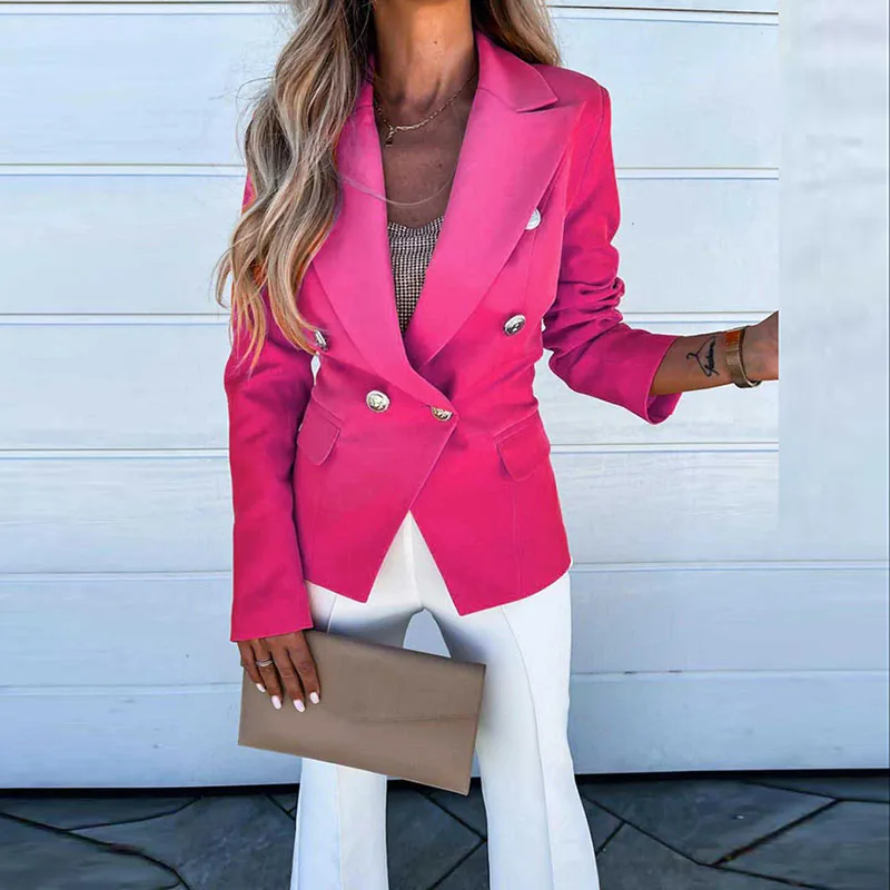 

2022 Autumn Winter New Women Casual Solid Blazer Top Elegant Turn-Down Collar Buttoned Suit Coat Fashion Slim Long Sleeve Jacket