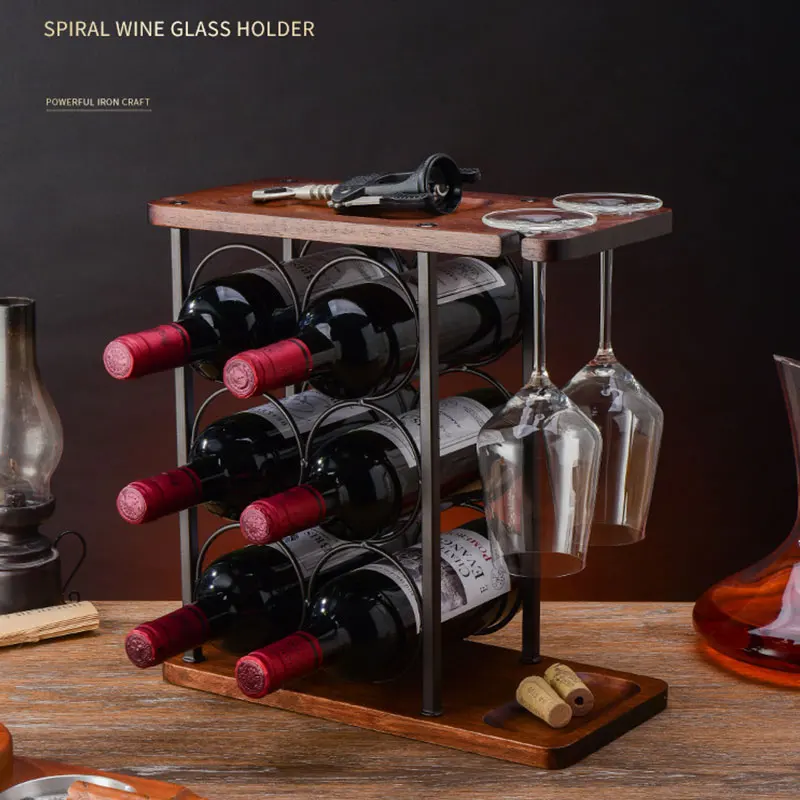 

Wooden Wine Bottle Rack Wine Glass Stand Upscale Light Luxury Desk Organize Kitchen Storage Holder Shelf Bar Display Cabinet