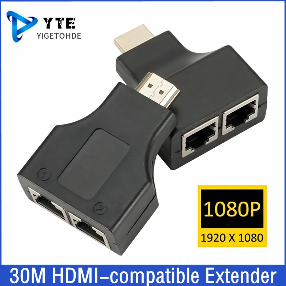 

30M HDMI-compatible Extender Dual RJ45 CAT5E CAT6 UTP LAN Ethernet HDMI-compatible Repeater 1080P For PS3 STB HDTV PC