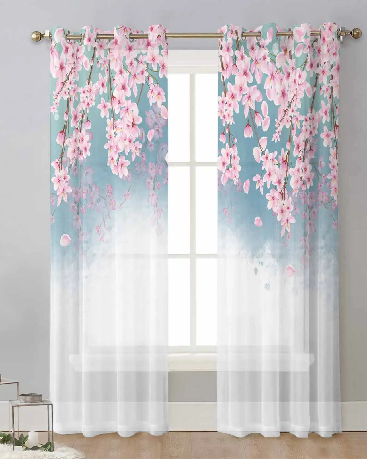 Прозрачные шторы с цветами персика акварельные цветочные для гостиной