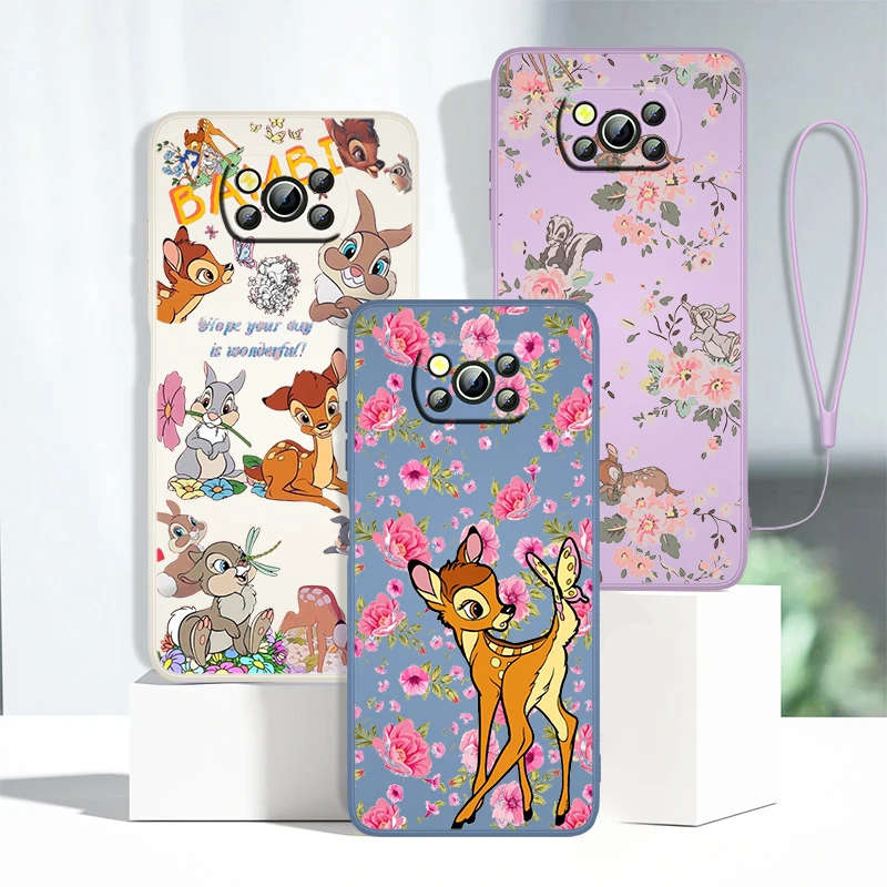 

Disney Cartoon Bambi Phone Case For Xiaomi Mi 11 Lite Poco X4 X3 X2 C31 C3 M4 M3 F4 F3 GT Pro NFC 5G Liquid Rope Cover