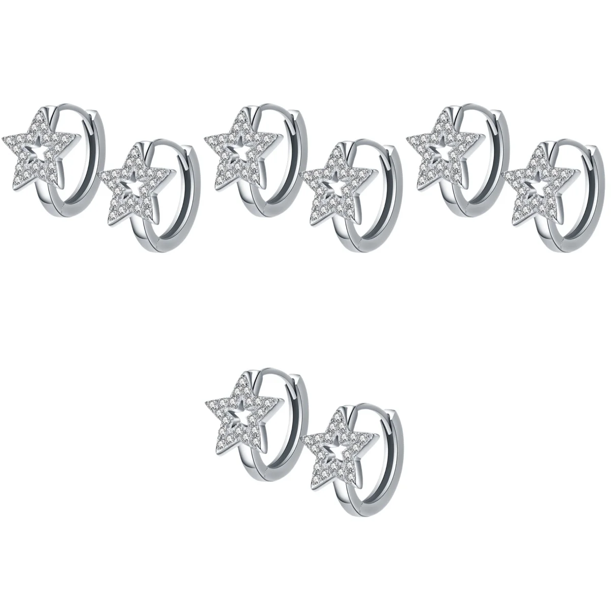 

4 Pairs Earrings Sterling Silver Pentagram Star Hoops Aesthetic Pendant 1.2X1CM 30% [white Copper] Teen Girl