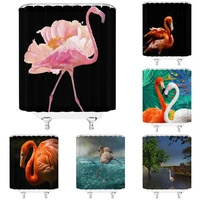 pink flamingo beach shower curtain blue sea tropical leaves animal nautical ocean waterproof fabric bath curtains set with hooks