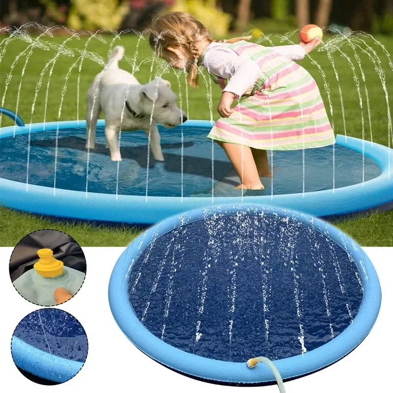 

2023 170*170cm Pet Sprinkler Pad Play Cooling Mat Swimming Pool Inflatable Water Spray Pad Mat Tub Summer Cool Dog Bathtub for D
