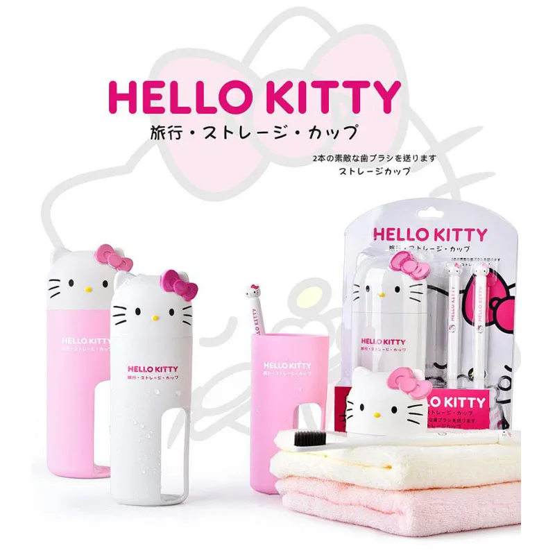 

Набор для мытья мультяшных персонажей Sanrioed из аниме «Hello Kittys», милый портативный бамбуковый уголь, Мягкая зубная щетка для волос, чашка в подарок